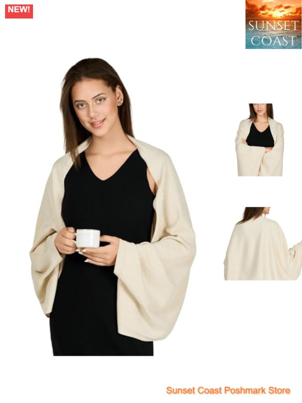 Sleeved Shawl Wrap for Women Soft Knitted Scarf Cardigan 51% Viscose